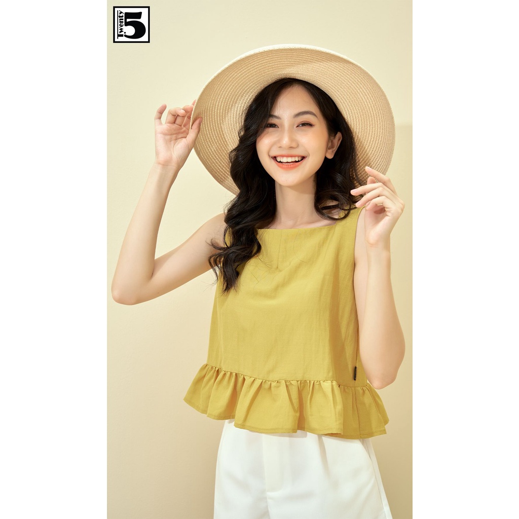 Áo kiểu nữ sát nách bèo viền 2 nơ thắt lưng Twentyfive N1051