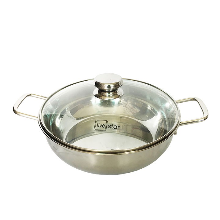 [ HÀNG CHÍNH HÃNG ] Chảo Lẩu Xào Sâu Lòng 32-28-26-24cm 3 Đáy Inox 430 Fivestar- Đáy Từ Lắp Kính - Bảo Hành 5 Năm