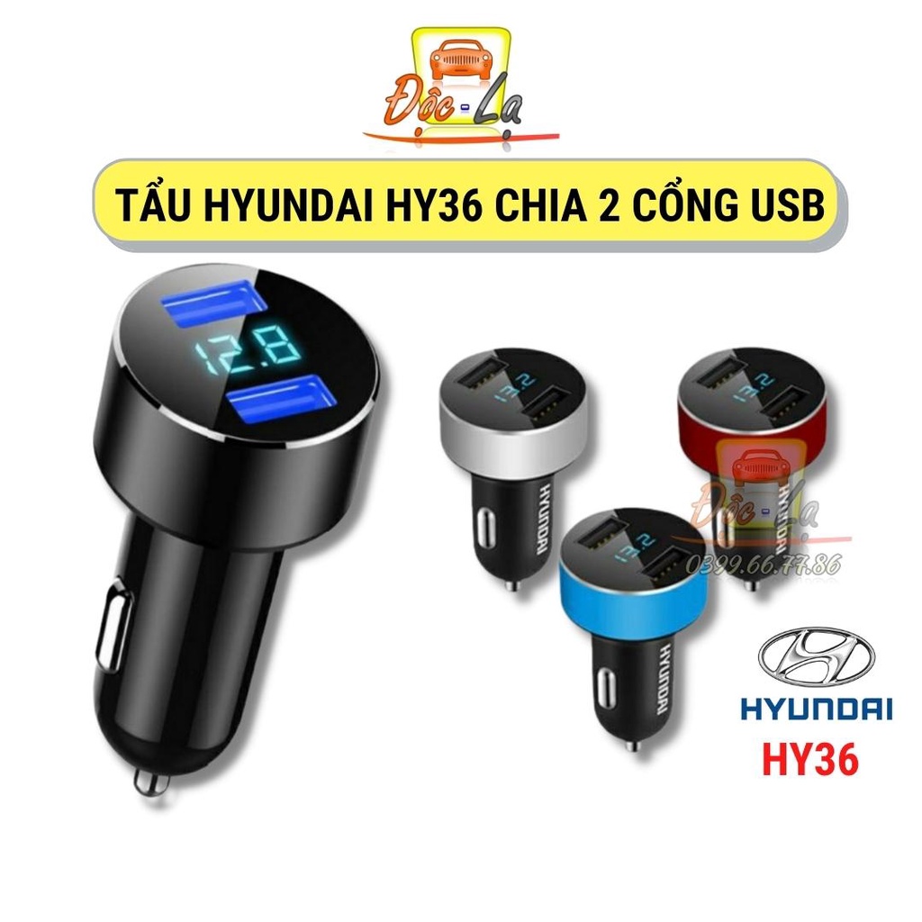 Tẩu Hyundai Chia 2 Cổng HY - 36 USB nhỏ gọn sạc điện thoại trên ô tô