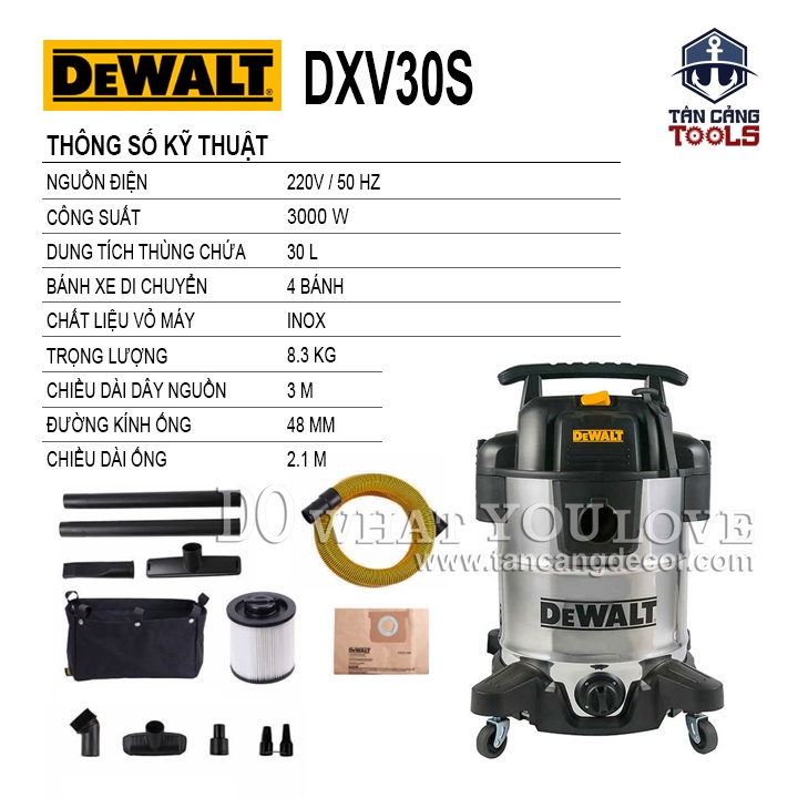 Máy Hút Bụi Công Nghiệp 3 Chức Năng 30 Lít 3000W Dewalt DXV30S