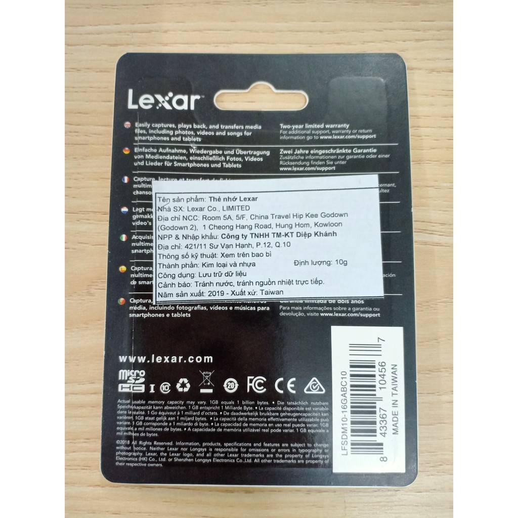 Thẻ nhớ 16GB Micro SDHC C10 LEXAR (không kèm Adapter) | BigBuy360 - bigbuy360.vn