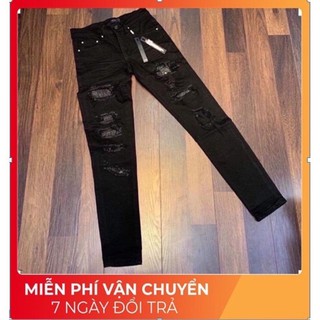 ⚡️FREE SHIP⚡️Quần bò AIMI RÍ Nam đen rách đính đinh_Quần Jean Nam ống côn rách đính đá New