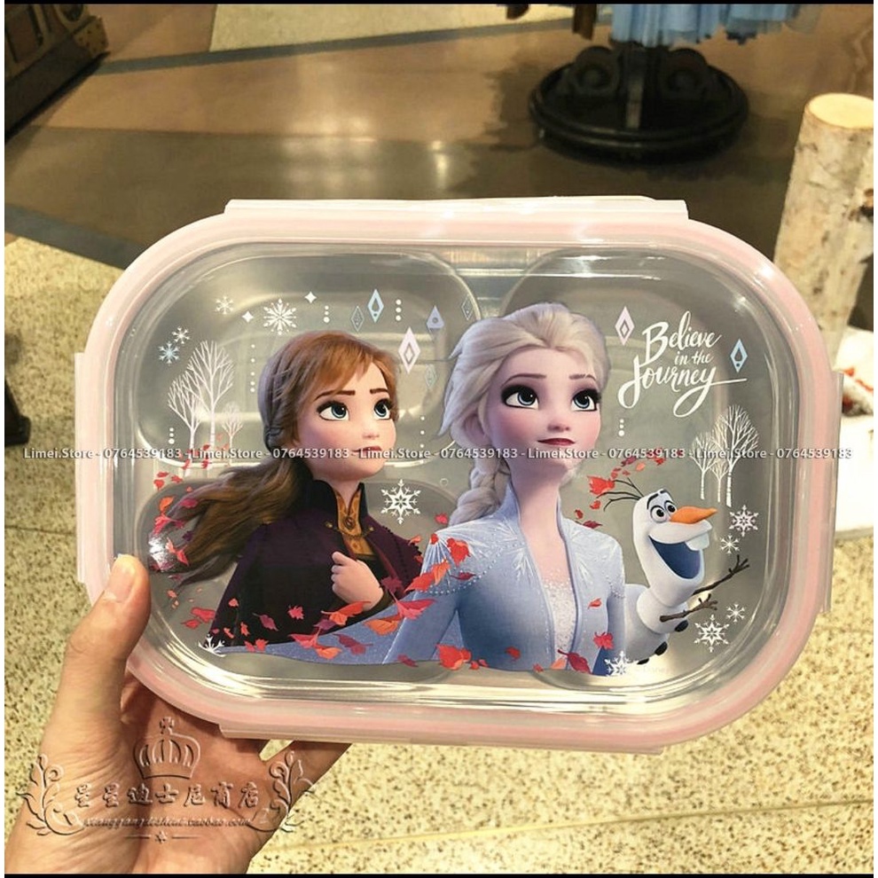 Hộp cơm , khay cơm ăn nhiều ngăn inox hình Frozen Car Mickey Minnie hàng xịn Disney