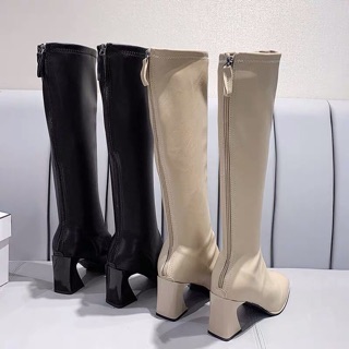 Boot đùi da gót vuông