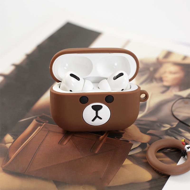 Airpods Pro Case Ốp Bảo Vệ Cho Airpods Pro Hình Gấu Line Nâu