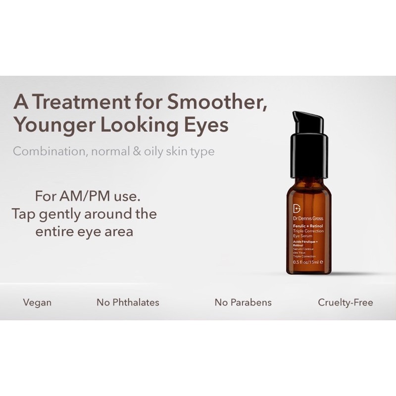 Serum mắt Dr. Dennis Gross Skincare Ferulic + Retinol Triple Correction Eye Serum giảm nhăn, bọng và săn da mắt | BigBuy360 - bigbuy360.vn