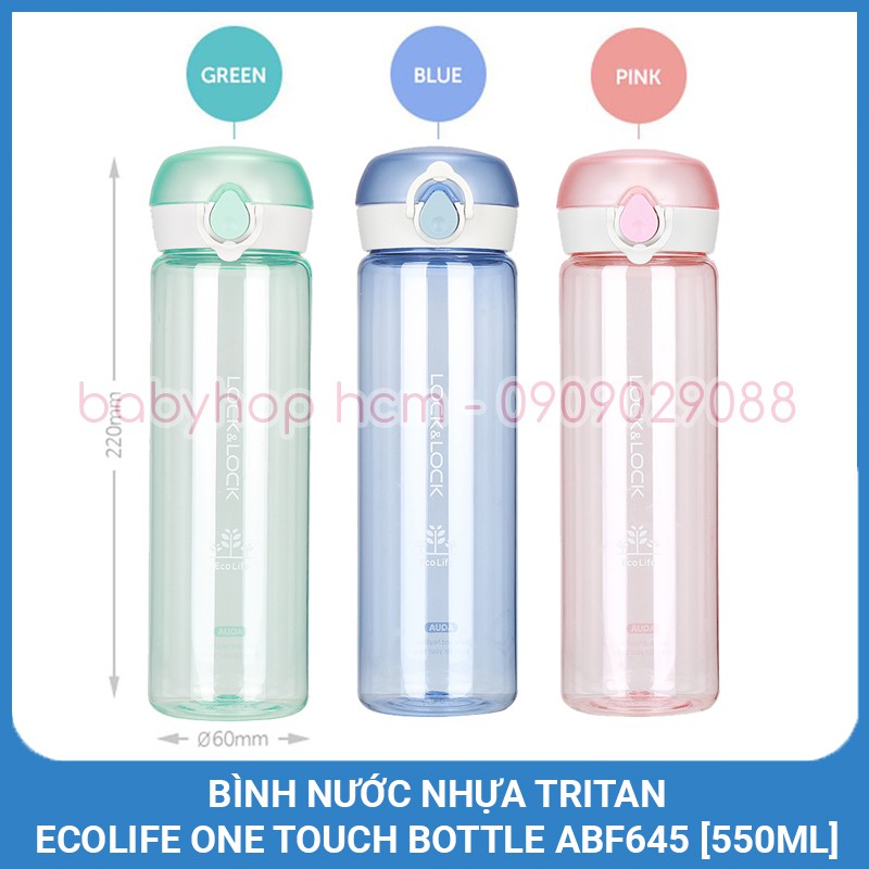 Bình Nước Nhựa Tritan Ecolife Lock&amp;Lock One Touch Bottle Dung Tích 550ml - ABF645