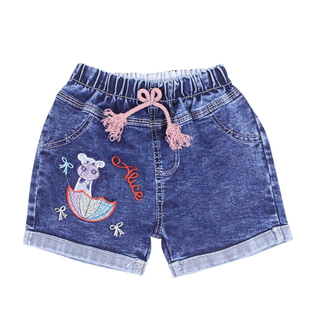 Quần short jean thắt dây bé gái size từ 7-18kg mềm mại đáng yêu họa tiết hình ngẫu nhiên
