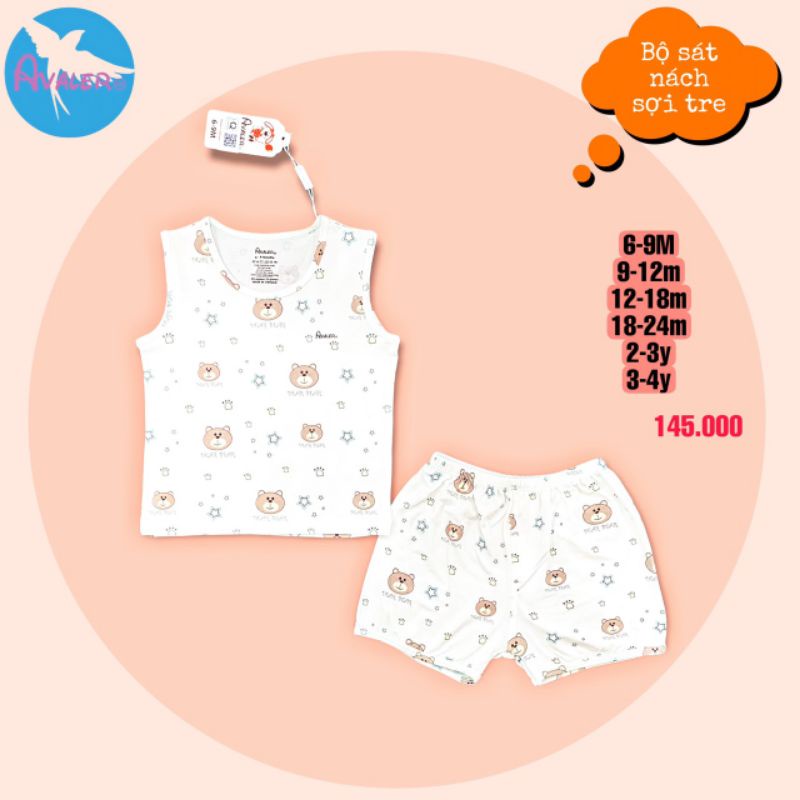 Avaler - Bộ cộc cài vai, bộ ba lỗ, sát nách cho bé 6m-4y vải sợi tre mềm mượt