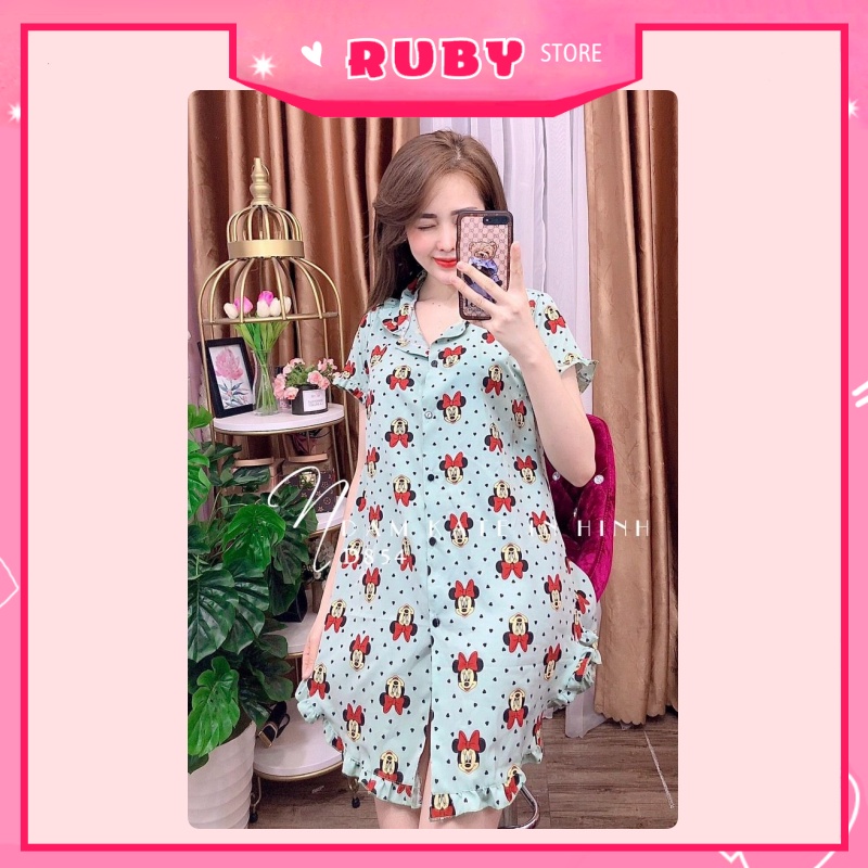 Đầm ngủ Hoạt Hình Minnie họa tiết dễ thương, chất kate mịn đẹp Free Size Dưới 55KG ❤ Rubystorevn