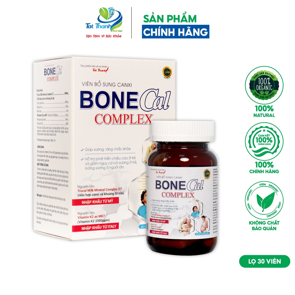 Viên bổ sung canxi Bonecal Complex Tất Thành Pharma giảm nguy cơ còi xương phát triển chiều cao 30 viên