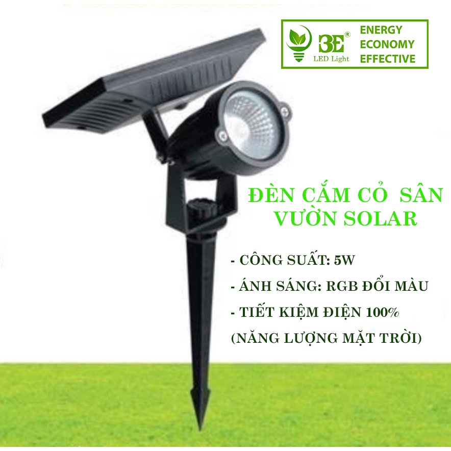 Đèn Chiếu Rọi Sân Vườn Solar 5W - LED 3E - Hàng Chính Hãng Bảo Hành 2 Năm thumbnail