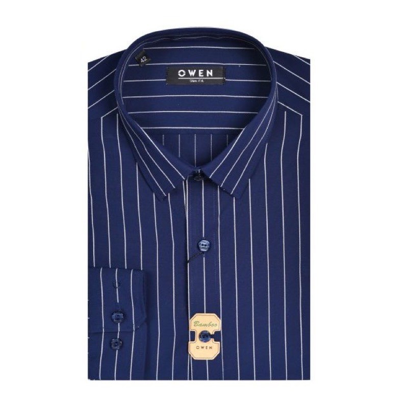 Áo sơ mi nam dài tay tím than kẻ sọc tăm Owen slim fit AS22653D
