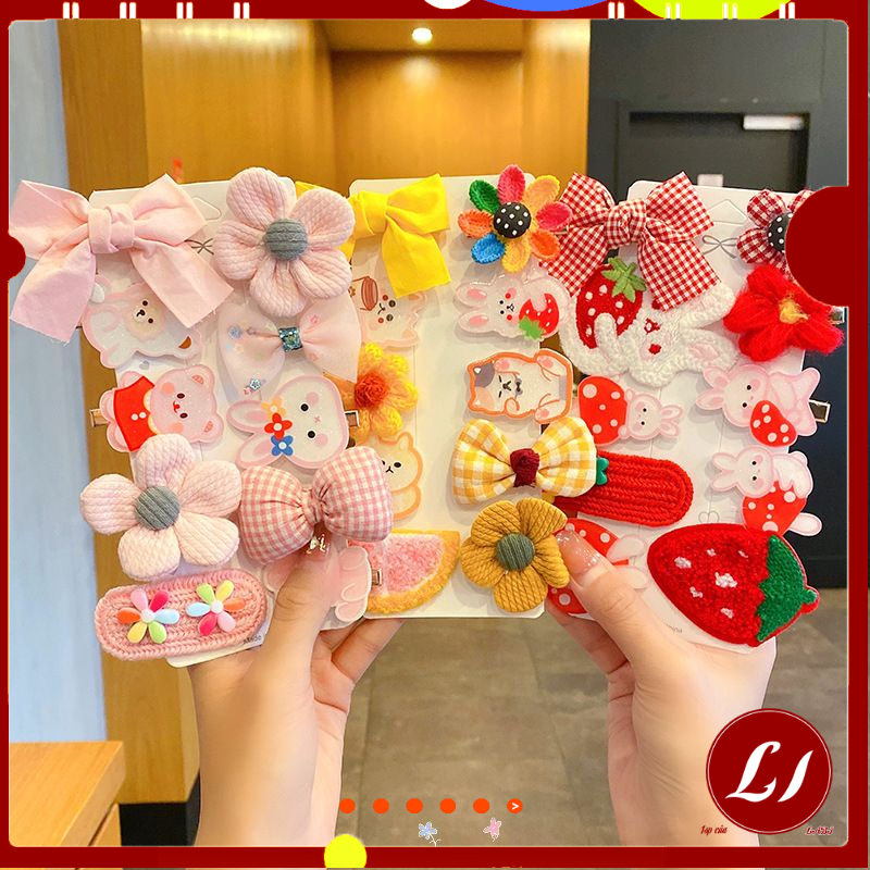 Set 5 KẸP TÓC NƠ 3D hoạ tiết dễ thương, xinh xắn cho bé - Mix màu