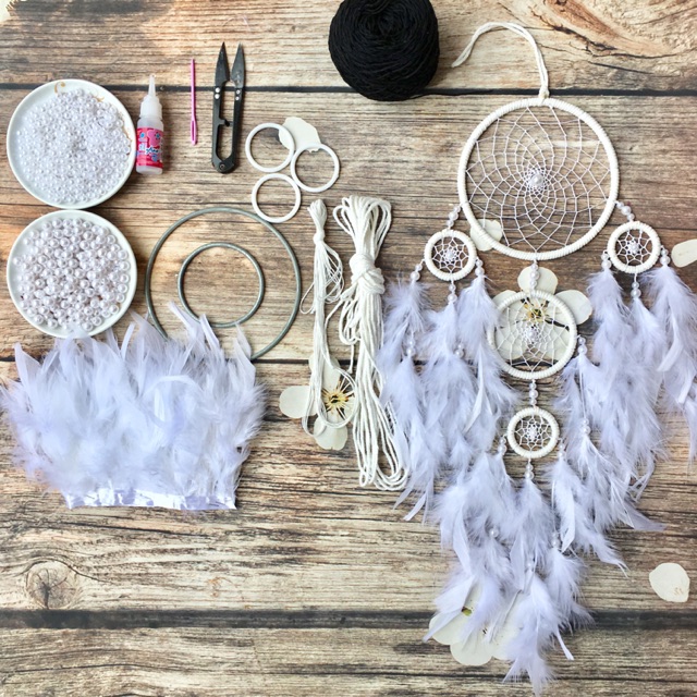 Bộ nguyên liệu làm Dreamcatcher màu trắng ( ảnh thật )