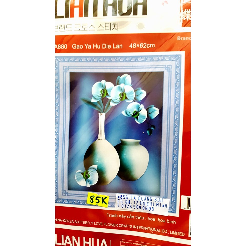 Tranh thêu chữ thập BÌNH HOA 48x60cm chưa thêu 3d a880