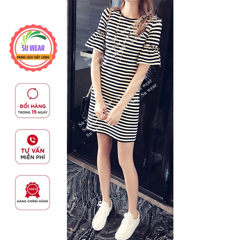 Đầm Sọc ngang Công Sở Trẻ Trung Váy Đi Dự Tiệc Cưới Hàn Quốc Nữ Cao Cấp, Vải Cotton, Thiết Kế Cao Cấp, Màu Đen Trắng | BigBuy360 - bigbuy360.vn