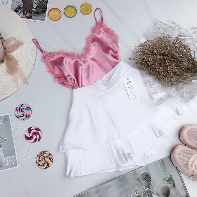 [Rẻ Vô Địch] Áo hai dây phối viền ren_có ảnh thật