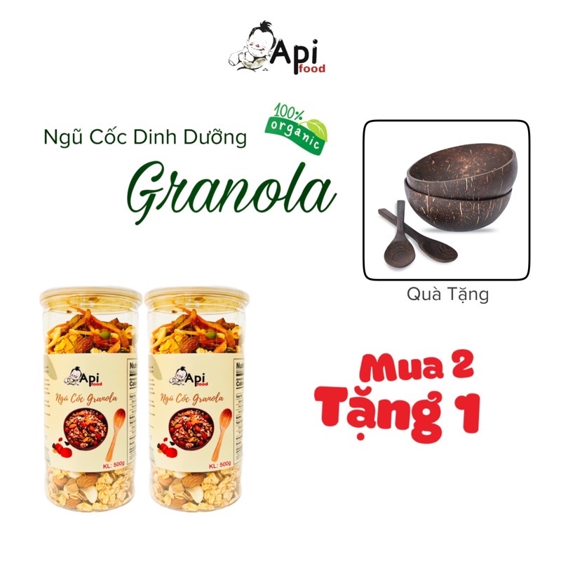 Ngũ Cốc Granola Dinh Dưỡng Ăn Liền - Api Food [ Mua 2 Tặng Bộ Chén Gáo Dừa ]