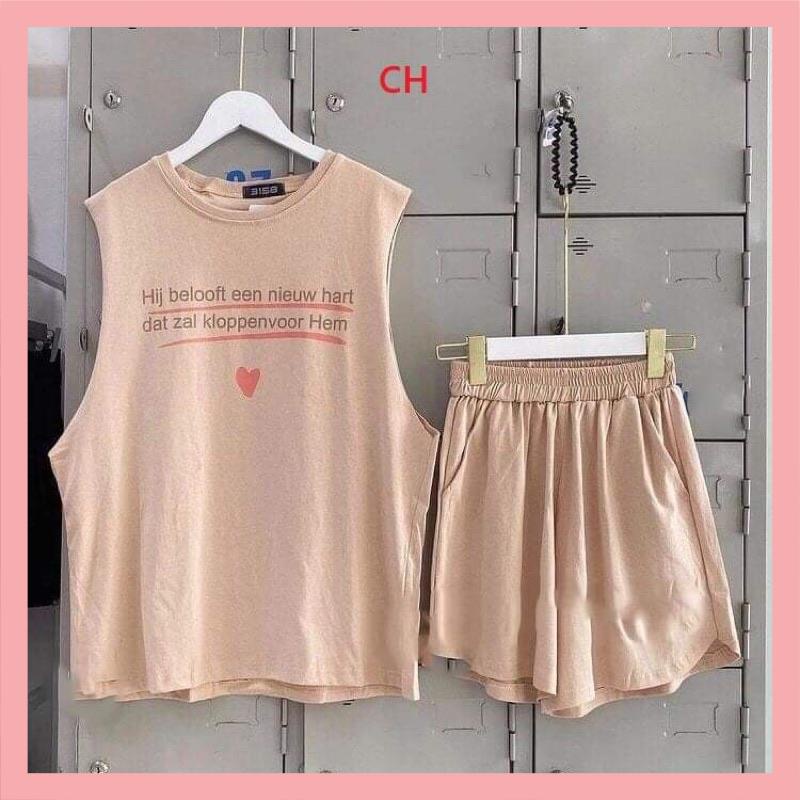 Set bộ tanktop 3 món chữ Hi Unisex ❤ Gồm Tank top 3 lỗ+ Quần Short+ áo braPhong cách HQ