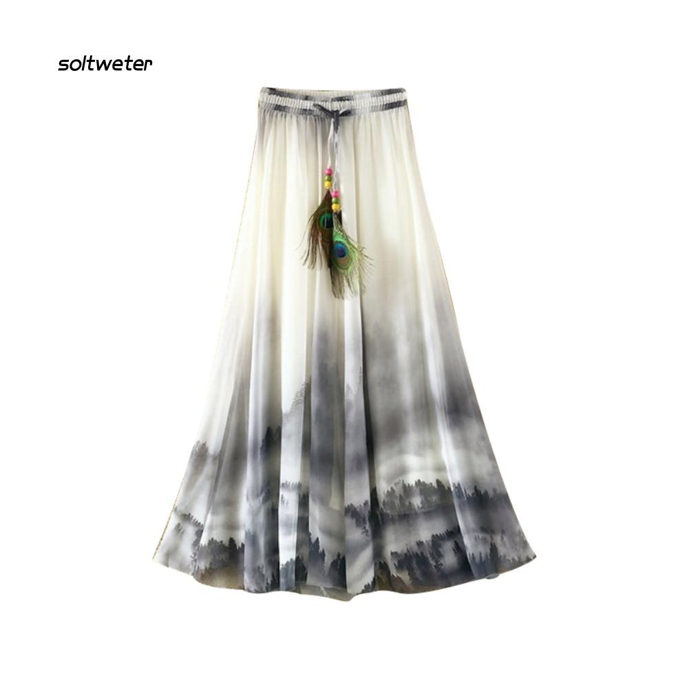 Chân váy dài dây rút họa tiết hoa phong cách Bohemian nữ tính