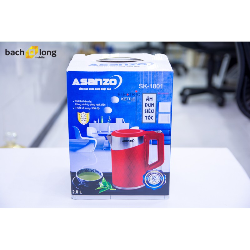 Bình đun siêu tốc 2 lớp cao cấp Asanzo 2.0 Lít SK-1801 ( có 2 màu)