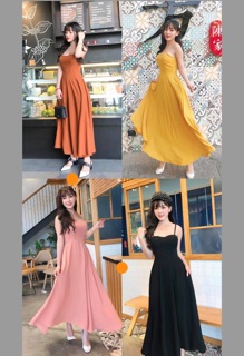 Đầm maxi hai dây hở lưng có mút ngực