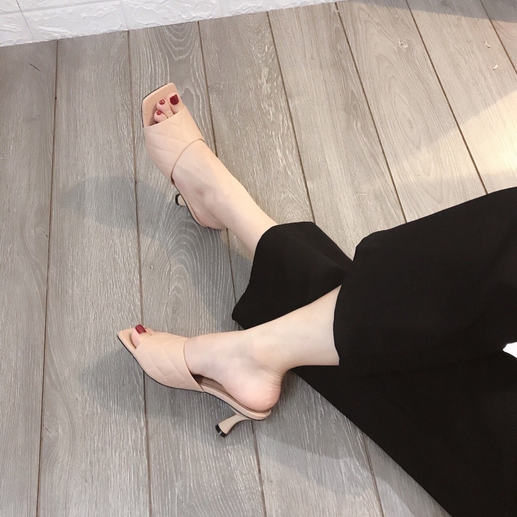 DV Giày Nữ Cao Gót THG12 Trần Chỉ Siêu Sang 4 VÀ 7cm 2 Màu Đen và Trắng