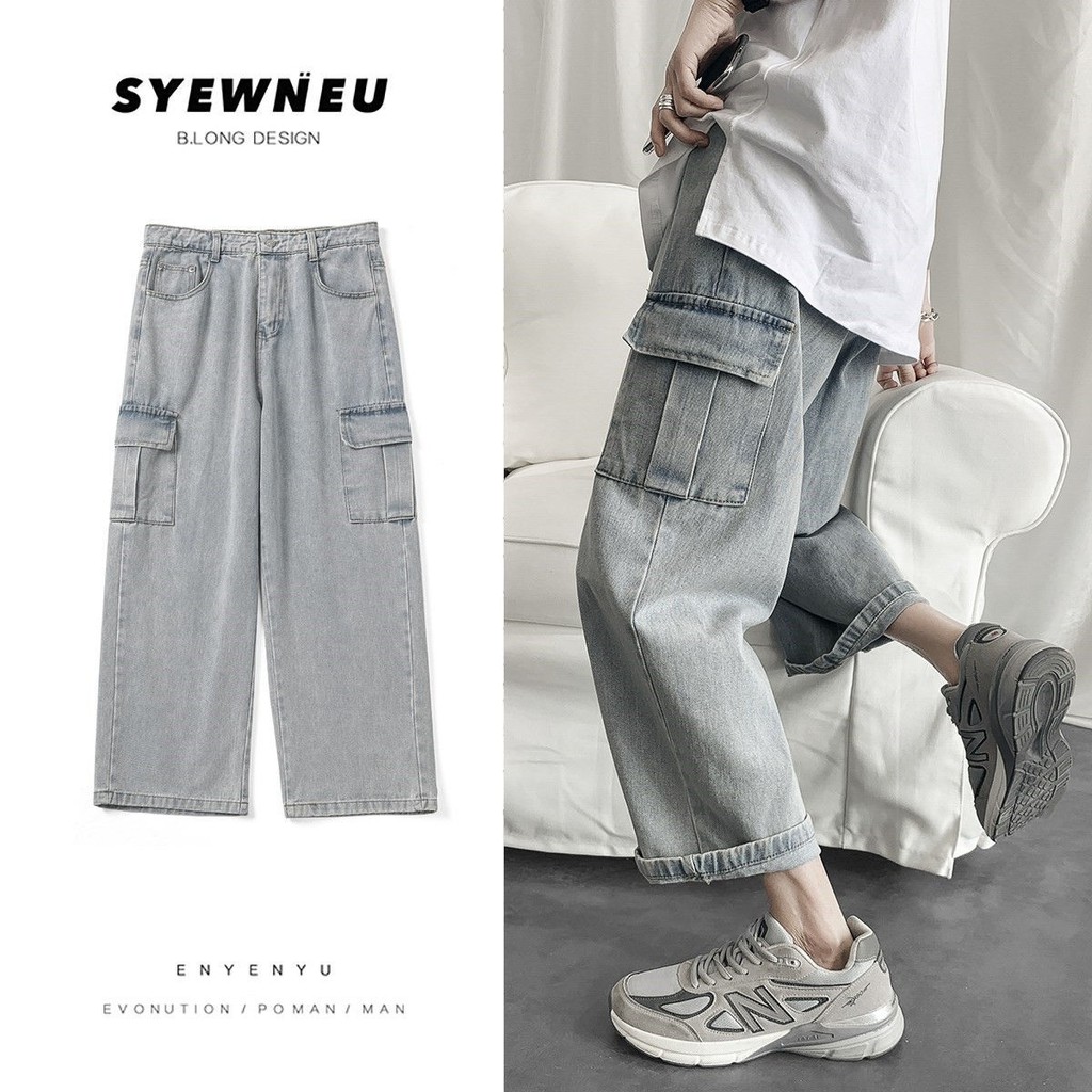 Men jeans Wide Leg denim pant Loose Straight Baggy men's jeans Streetwear Hip Hop casual Skateboard pants S-5XL Neutral trousers Autumn tooling jeans men's trend straight tube loose pants Korean students versatile wide leg daddy pants