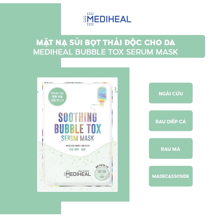 Mặt Nạ Sủi Bọt Thải Độc, Cấp Ẩm và Làm Dịu Da Mediheal Soothing Bubble Tox Serum Mask 25ml