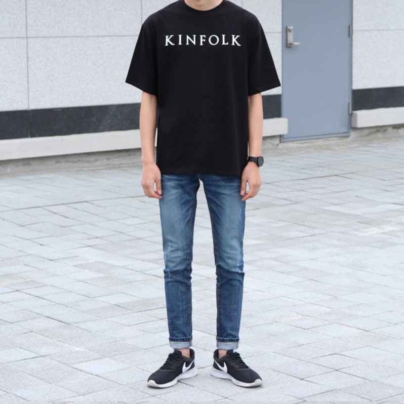 (Kèm clip) RYAN-Áo thun nam KINFOLK đen ngắn tay vải cotton cổ bo tròn thương hiệu RYAN form rộng phong cách Hàn Quốc | BigBuy360 - bigbuy360.vn