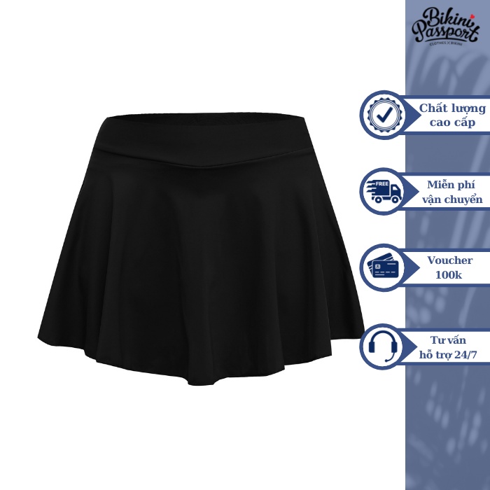 Quần bơi Nữ BIKINI PASSPORT kiểu Váy- màu Đen - BS170_BL