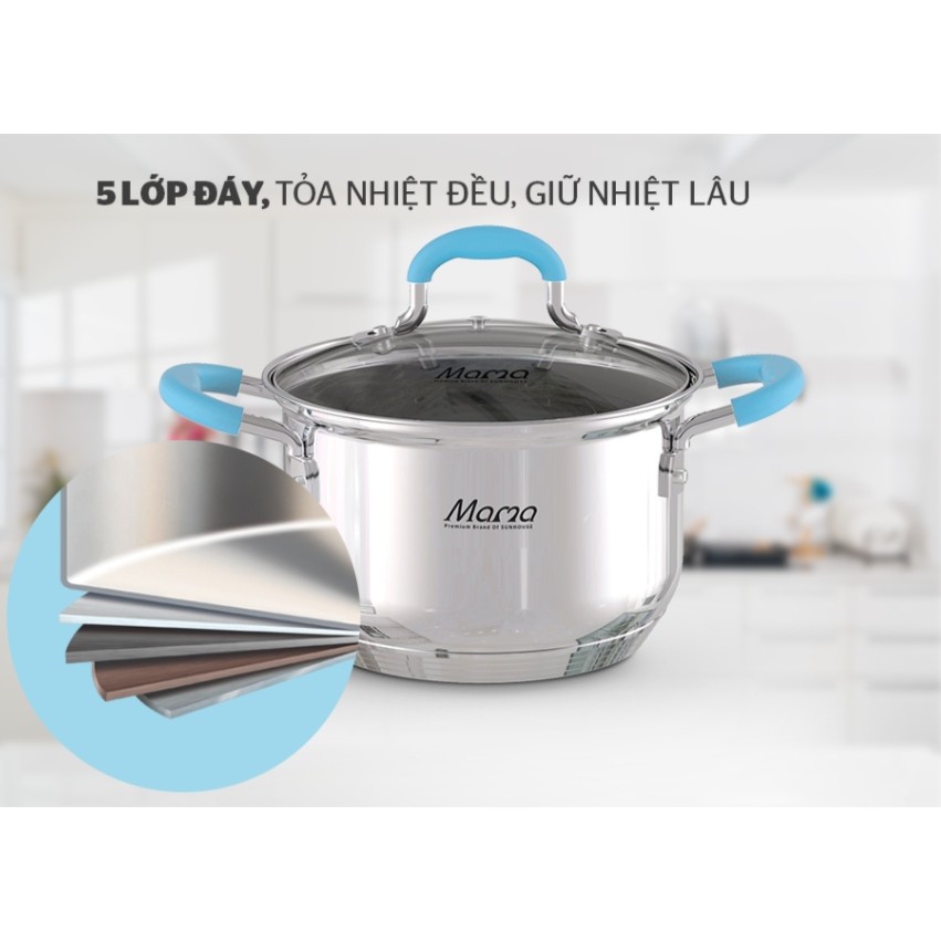 bộ nồi sunhouse shg504, inox 304 5 đáy, hàng cao cấp dùng tốt trên bếp từ