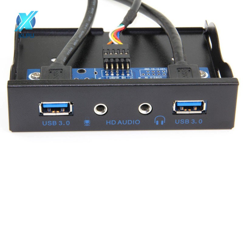 COD# USB 3.0 2-Port 3.5 Inch Metal Front Panel USB Hub with 1 HD Audio Output Port+1 Microphone Input Port #VN