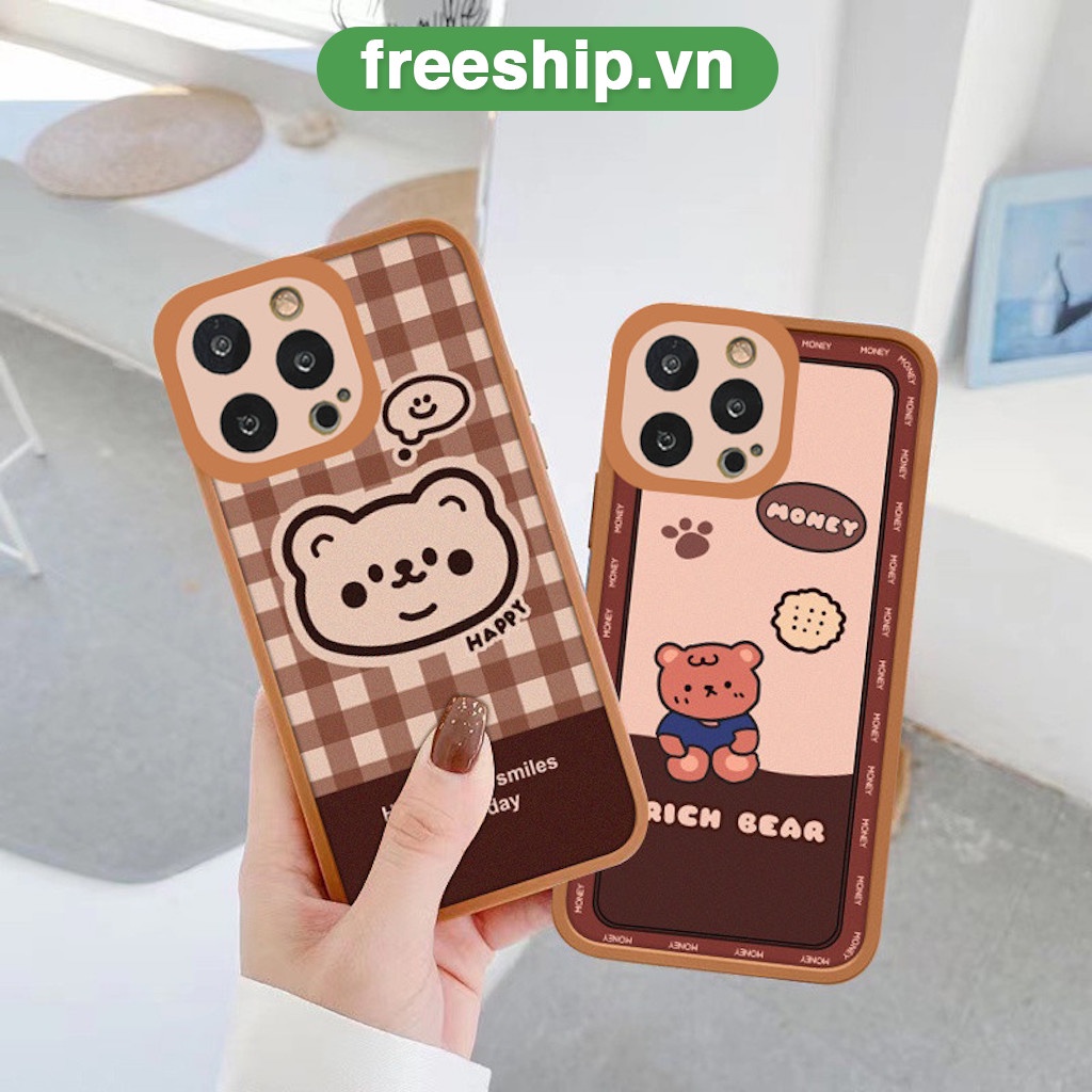 Ốp lưng iphone cạnh vuông lỗ camera bear happy 6/6splus/7/7plus/8/8plus/x/xr/xs/11/12/13/pro/max/plus/promax