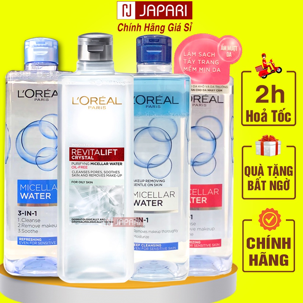 Nước Tẩy Trang Loreal 400ml, 95ml Micellar Water CHÍNH HÃNG- Tẩy Trang L Oreal Cho Da Dầu Mụn Khô Nhạy Cảm Lorea JAPARI