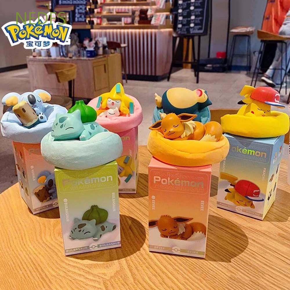 NEDFS Komala Pokemon Figures Toys Jirachi Anime Figure Model Sleeping Pokemon Figure Plush Base Doll Birthday Gift Cute Bulbasaur Tide Starry Dream Series Snorlax Pikachu Ornaments