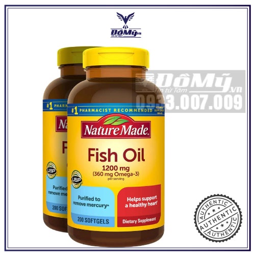 Viên uống dầu cá Omega 3 của Mỹ Nature Made Fish Oil 1200mg hộp 200 viên