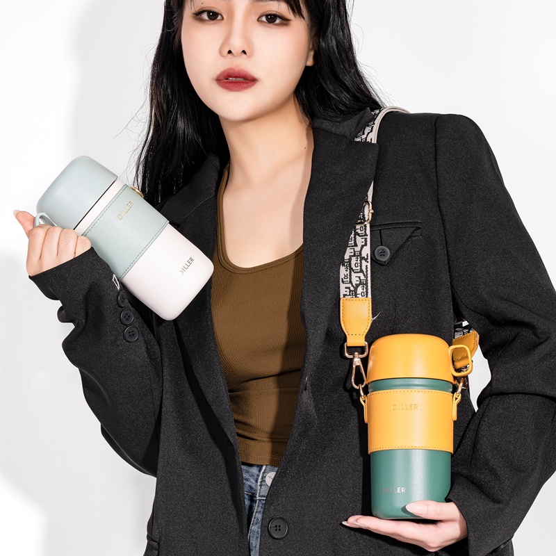 Bình nước giữ nhiệt DILLER MLH9070 bằng thép không gỉ sus316 có ống hút và vỏ bọc 480ml thời trang cho nữ