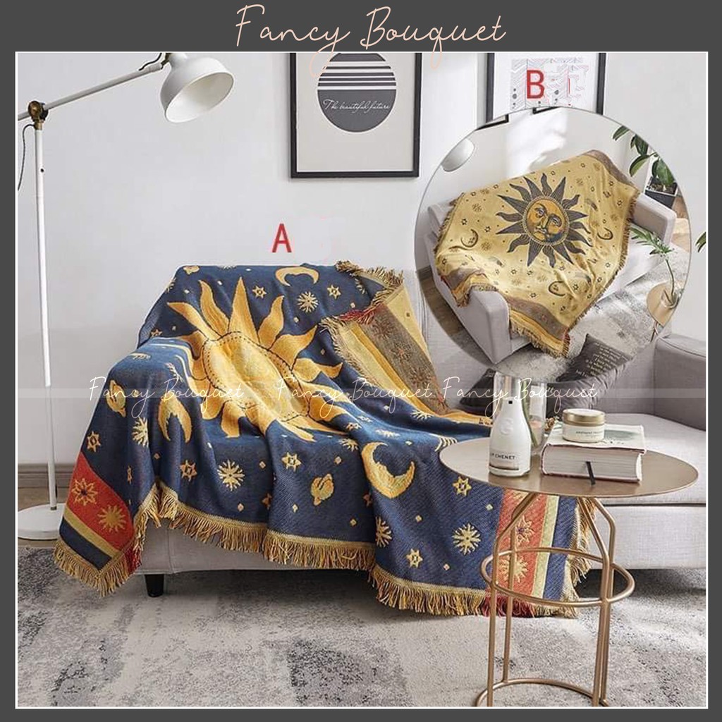 Thảm Vintage Dệt Sợi Bông Cotton ❤️FREESHIP❤️ trải phòng ngủ decor Vintage 1 khăn 2 mặt 2 màu