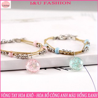 Vòng tay nữ - Vòng tay hoa ép bồ công anh màu xanh ngọc và hồng siêu yêu - có chọn màu