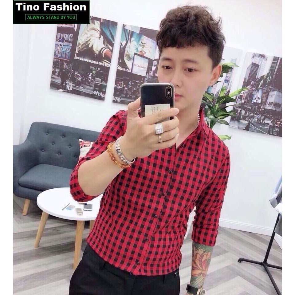 Áo Sơ Mi Nam CARO Cao Cấp Chuẩn Hàng Shop Tino Fashion - Dài tay