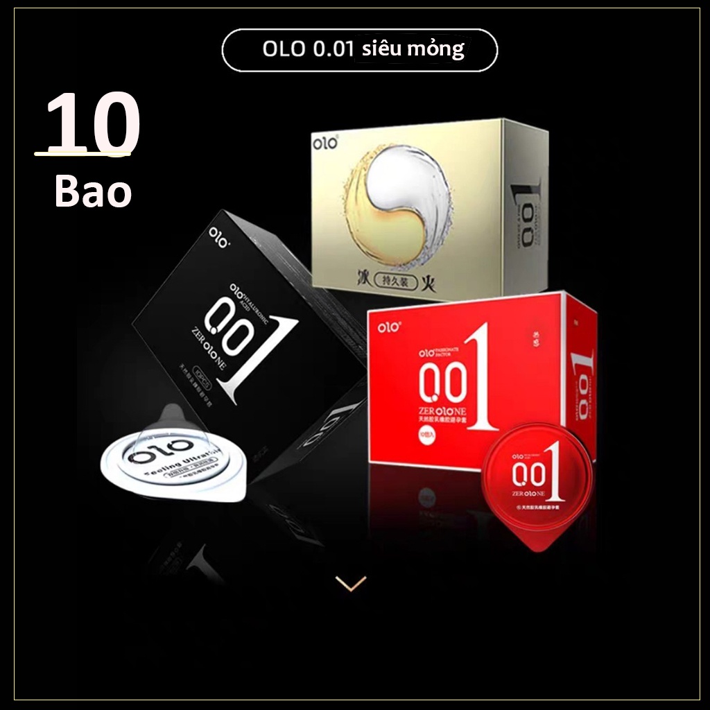 Bao cao su OLO 0.01  10bao siêu mỏng, hương vani, nhiều gel bôi trơn 10bao. Hãng chính hãng, che tên sản phẩm.