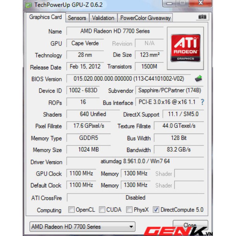 Card màn hình SAPPHIRE Radeon HD 7770 Vapor-X OC