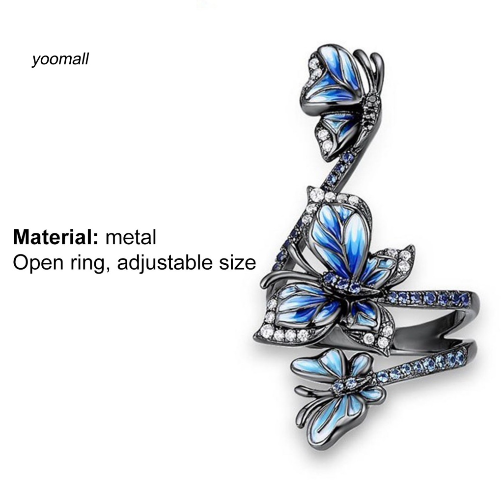 / Yo / Nhẫn Thủ Công Tinh Tế Màu Xanh Dương Hình Bướm