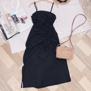 Đầm midi đen 2s rút hông