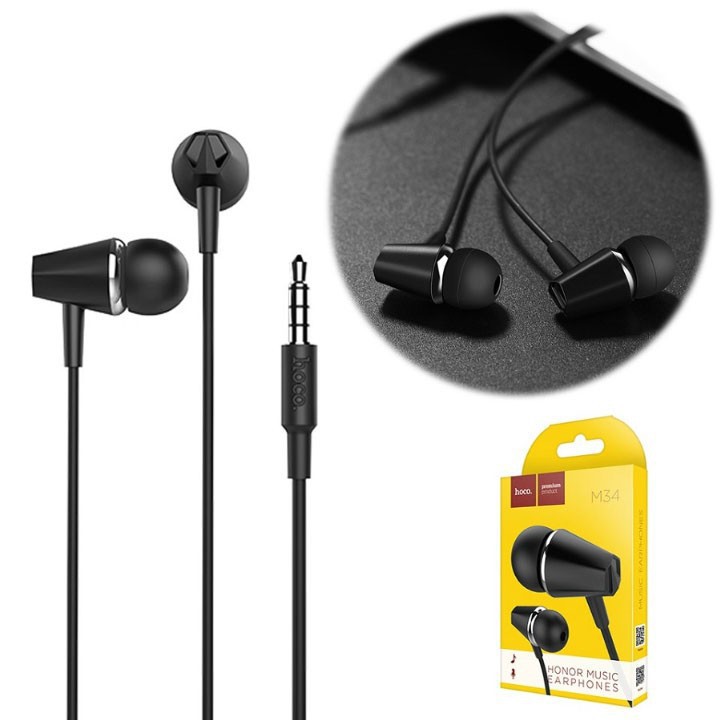 Tai Nghe Nhét Tai Super Bass Hoco M34 chui tròn 3.5mm - Bảo hành 1 đổi 1 hàng chính hãng