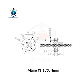 Vitme T8 Bước 2, 8mm Dài 100 - 500mm Cho Máy In 3D