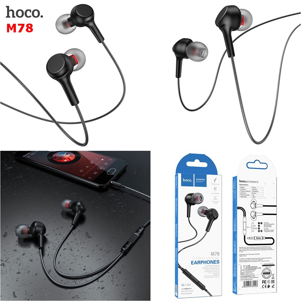 Tai nghe nhét tai In-Ear chính hãng HOCO âm thanh hay - Tai nghe giá rẻ có dây kèm MIC và nút điều khiển, jack 3.5 mm