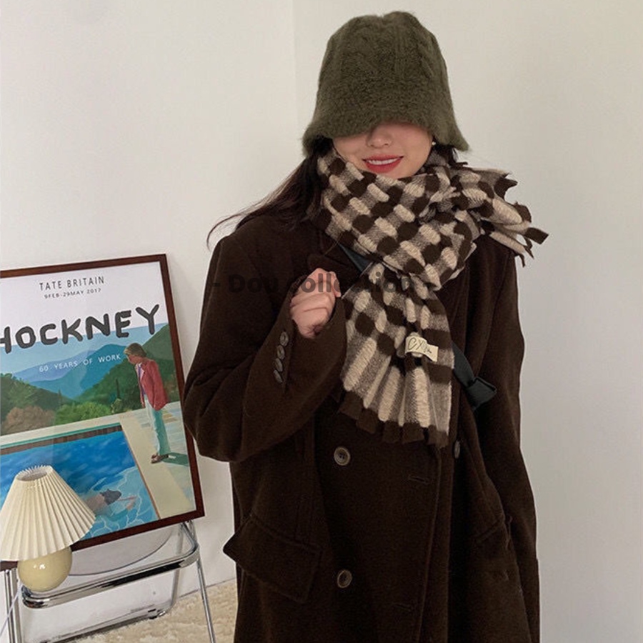 [Nowship2h] Khăn Len Cashmere Quàng Cổ Dày Cao Cấp Giữ Ấm Mùa Đông Caro - 61x206cm - Mã LN023